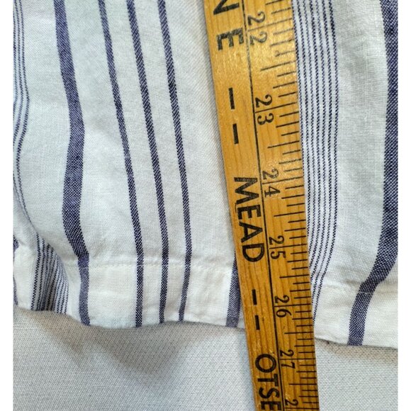 Loft Womens Linen Blend Button Up Shirt Size L White Blue Striped Casual Summer - Picture 7 of 12